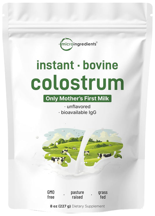 Polvo de Calostro Bovino Instantáneo, 8oz | Primera Leche Premium de la Madre | IgG e IgA Naturales | Fuente Alimentada con Pasto | Superalimento para el Apoyo Inmunológico y la Salud Intestinal | Sin Sabor, No Transgénico, Sin Gluten