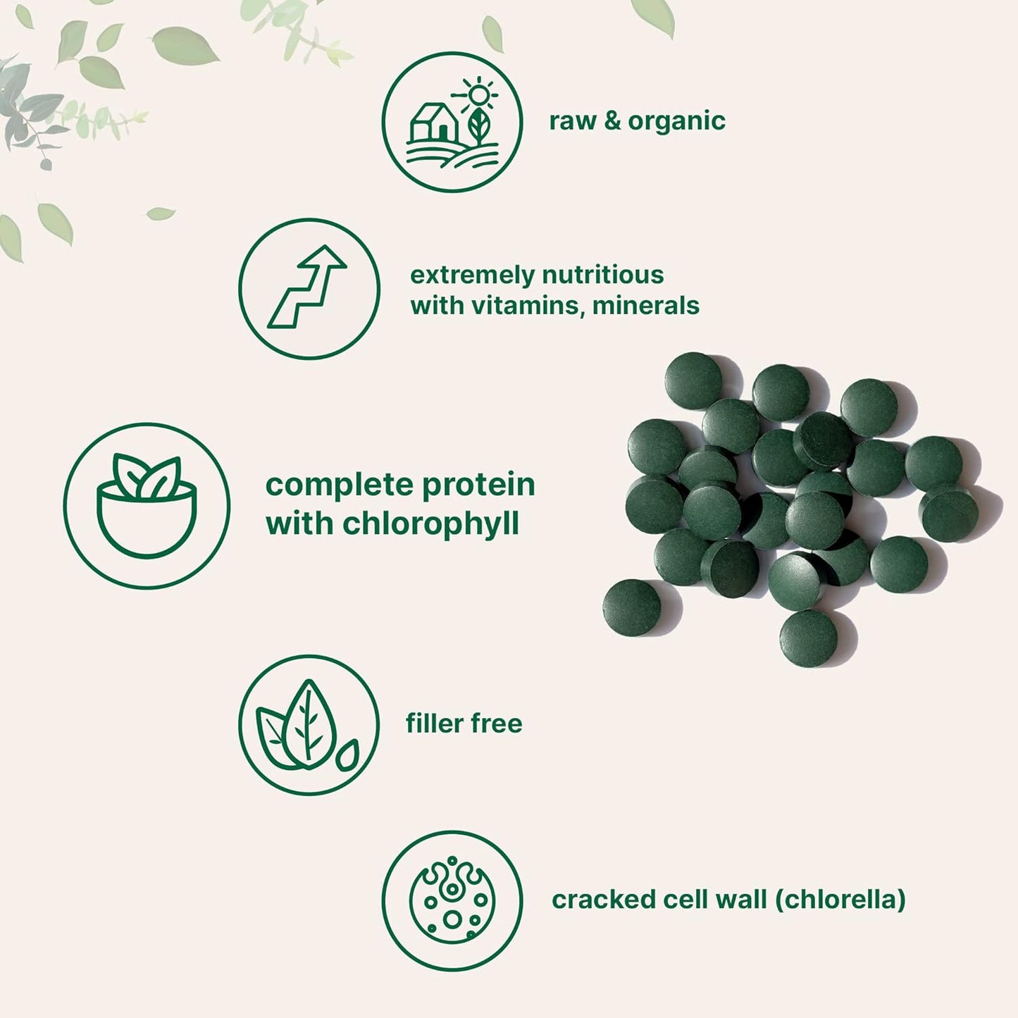 Organic Chlorella Spirulina Tablets, 3000mg Per Serving, 720 Counts, 4 Months Supply, 50/50 Blend Superfood, No Filler, No Additives, Cracked Cell Wall, Rich in Vegan Protein & Chlorophyll