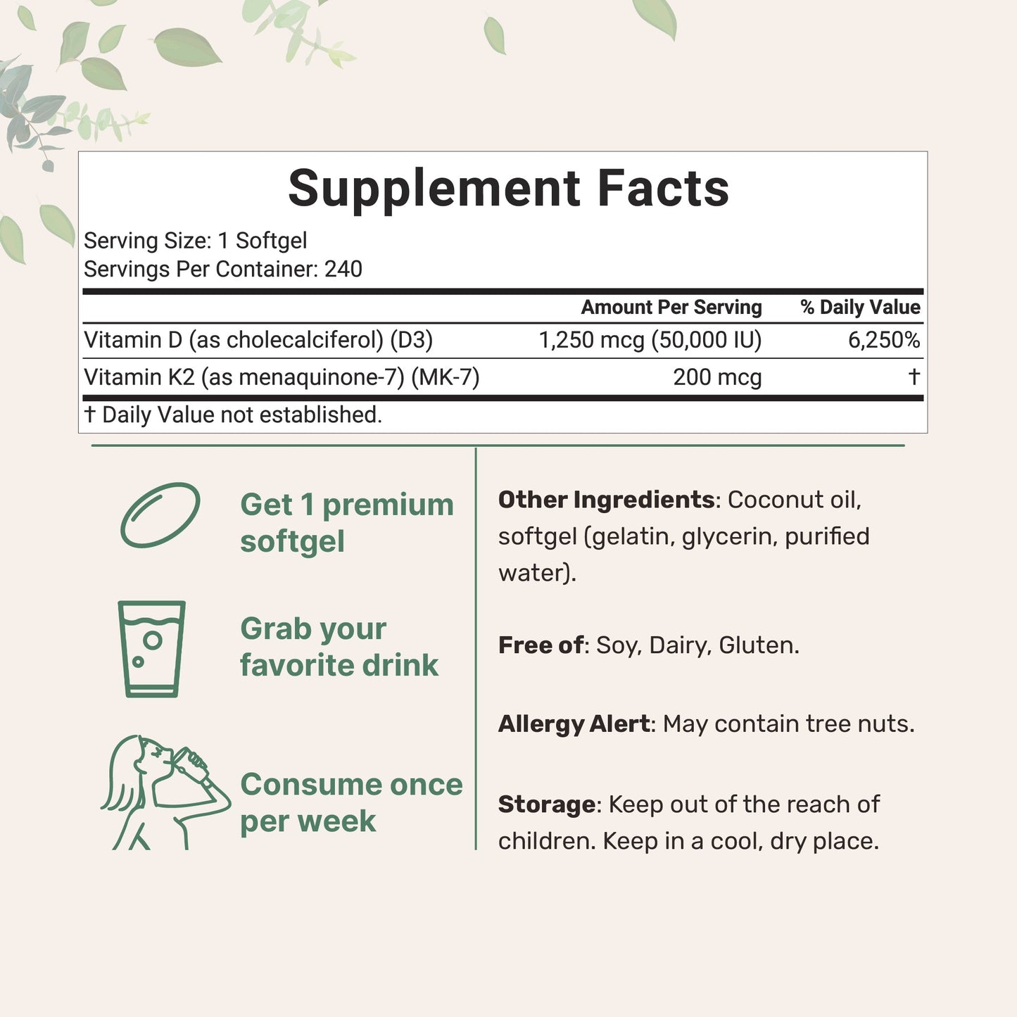 Micro Ingredients Vitamin D3 K2 Supplement Softgels