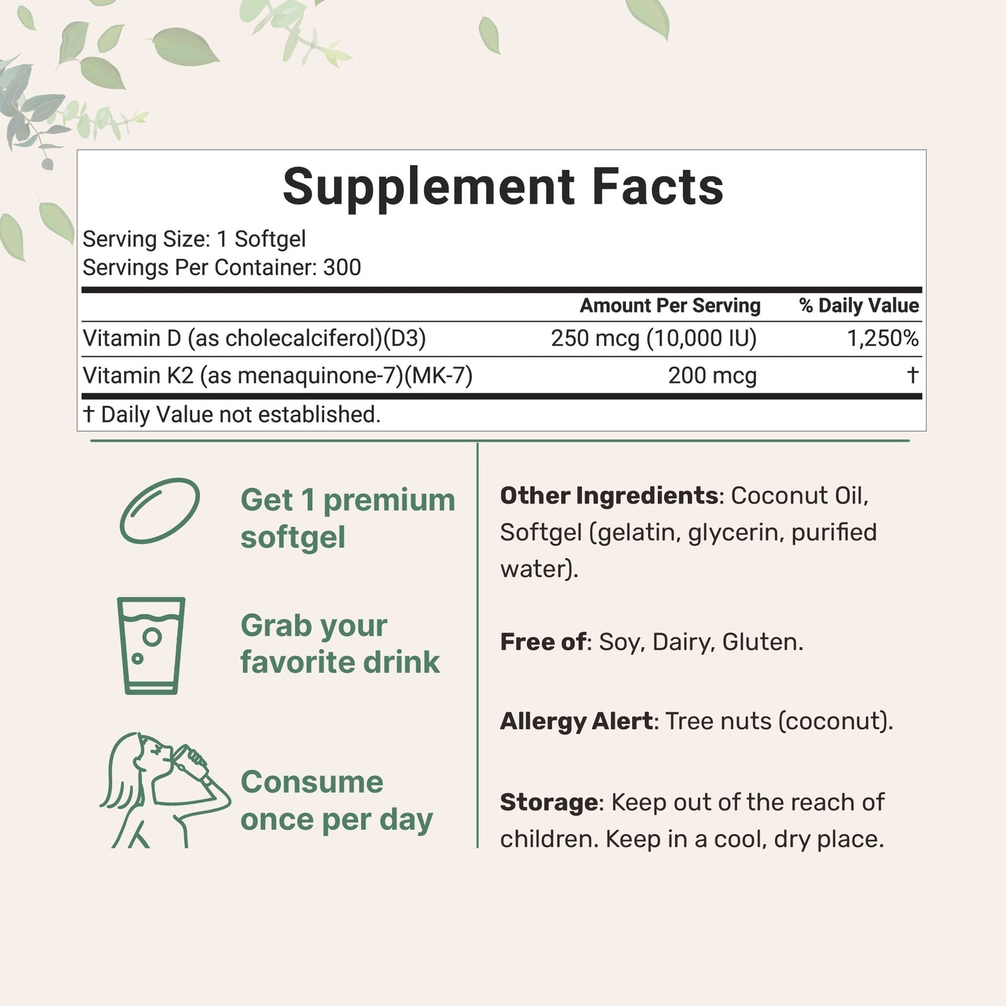 Micro Ingredients Vitamin D3 K2 Supplement Softgels